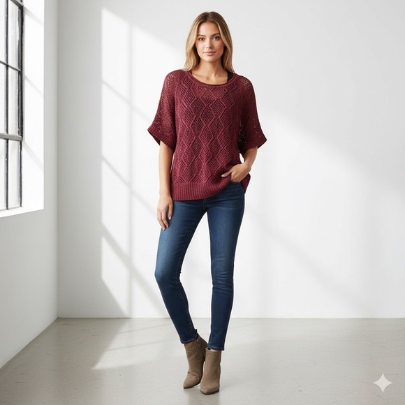 united states sweaters Sweaters - United States Sweaters Knit Diamond Pattern Sweater Womens Large Burgundy Boho